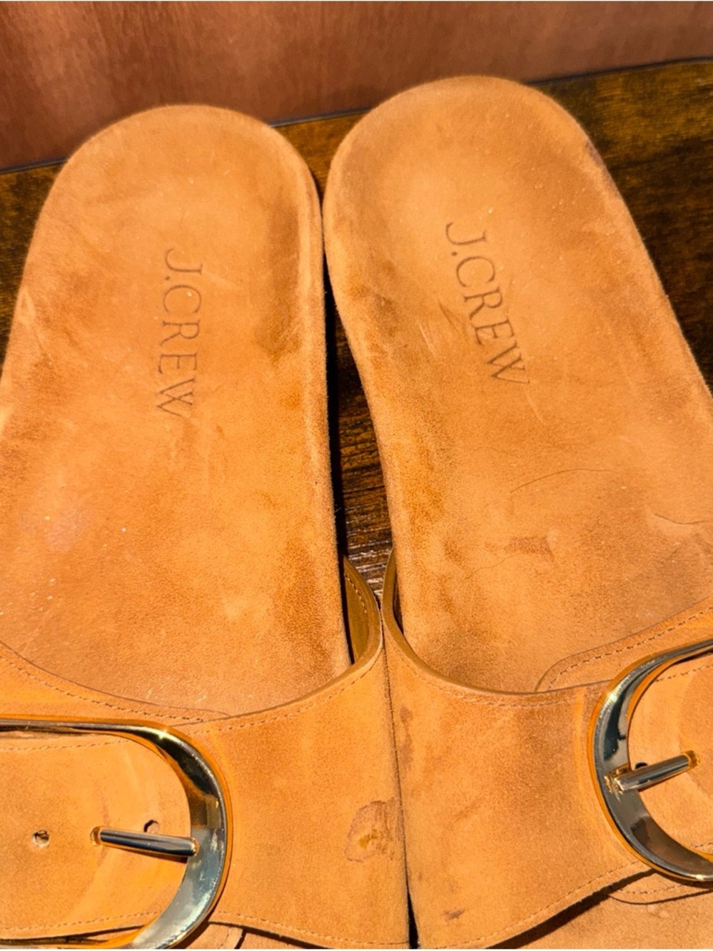 J. Crew Men's Suede Slide Sandals in Tan with Gold Buckle